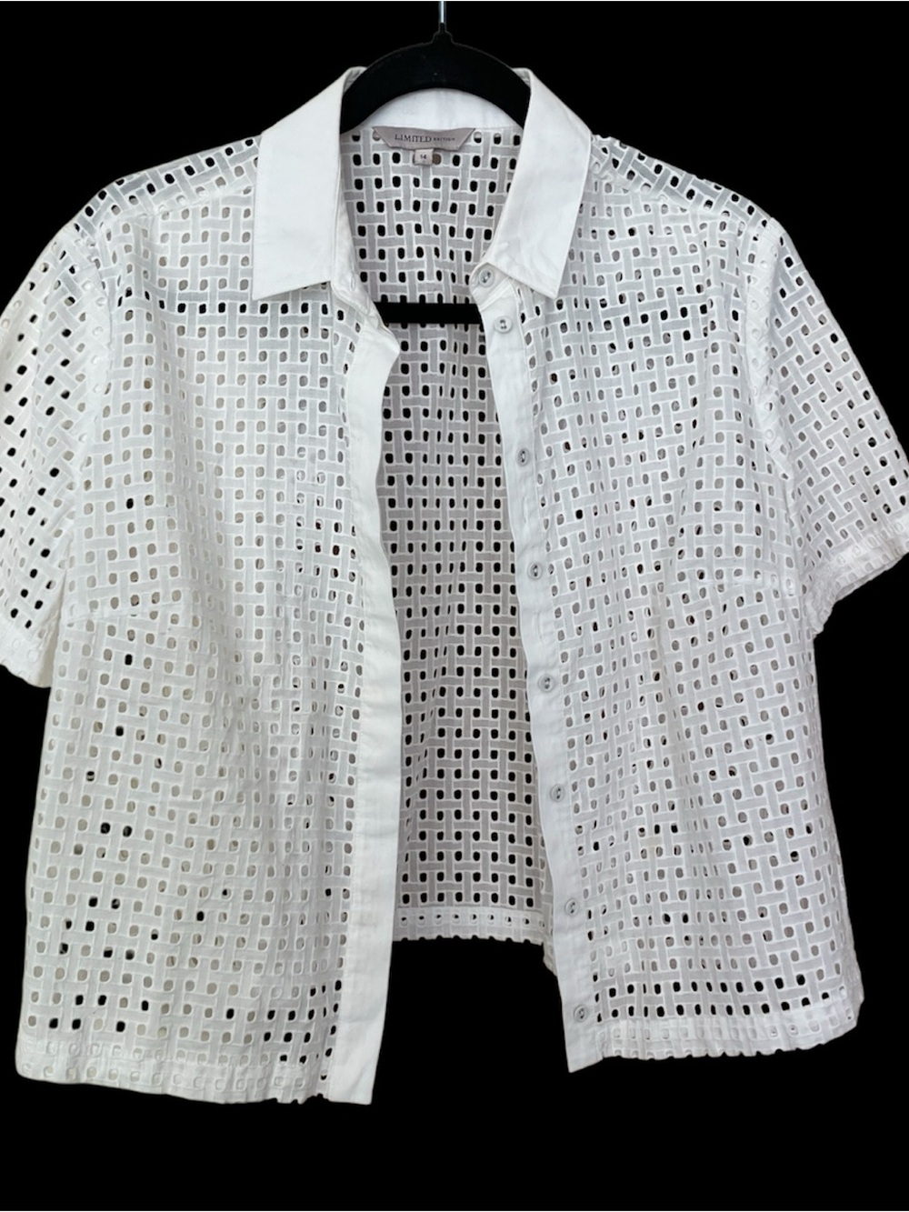 White Eyelet Button-Up Blouse sz14